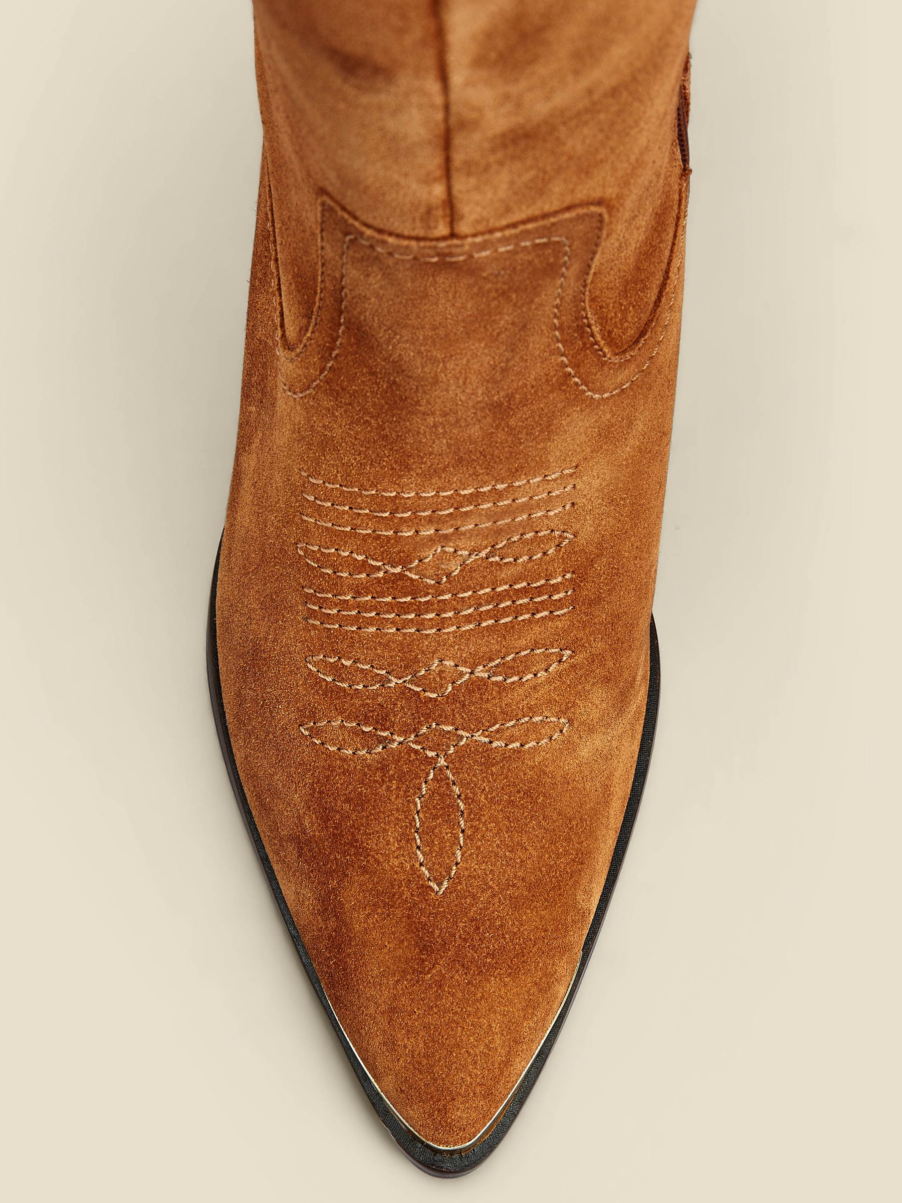 Buy Sosandar Brown Suede Tab Detail Knee High Western Boots
