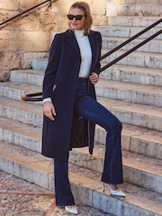 Sosandar Blue Double Breasted Longline Coat With Chain Pocket Detail - Image 1 of 6