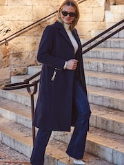 Sosandar Blue Double Breasted Longline Coat With Chain Pocket Detail - Image 5 of 6