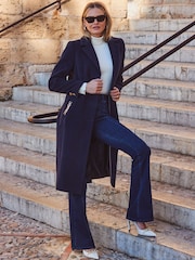Sosandar Blue Double Breasted Longline Coat With Chain Pocket Detail - Image 6 of 6