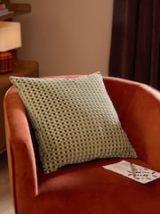 Furn Eucalyptus Checkered Velvet Fibre Filled Cushion - Image 1 of 4