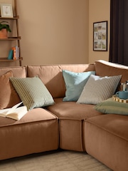 Furn Eucalyptus Checkered Velvet Fibre Filled Cushion - Image 2 of 4