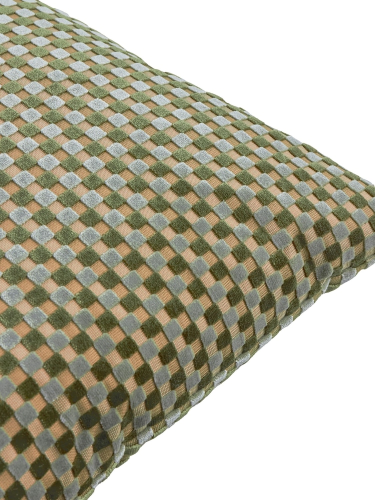 Furn Eucalyptus Checkered Velvet Fibre Filled Cushion - Image 4 of 4 Furn Eucalyptus Checkered Velvet Fibre Filled Cushion - Image 4 of 4