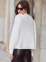 Sosandar White Pearl Embellished Trim Cardigan - Image 3 of 6