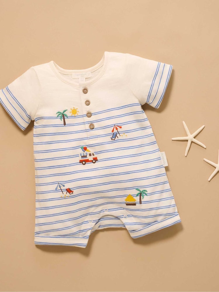 Purebaby Blue Resort Growsuit Rompersuit - Image 1 of 5 Purebaby Blue Resort Growsuit Rompersuit - Image 1 of 5