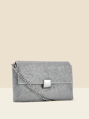Sosandar Silver Embellished Clasp Detail Soft Clutch Bag - Image 1 of 4