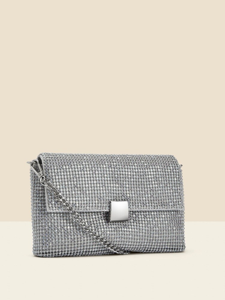 Sosandar Silver Embellished Clasp Detail Soft Clutch Bag - Image 1 of 4 Sosandar Silver Embellished Clasp Detail Soft Clutch Bag - Image 1 of 4