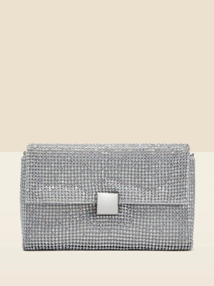 Sosandar Silver Embellished Clasp Detail Soft Clutch Bag - Image 2 of 4