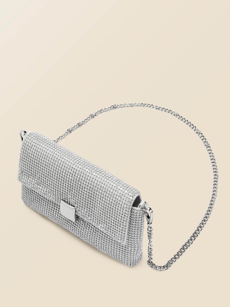 Sosandar Silver Embellished Clasp Detail Soft Clutch Bag - Image 4 of 4