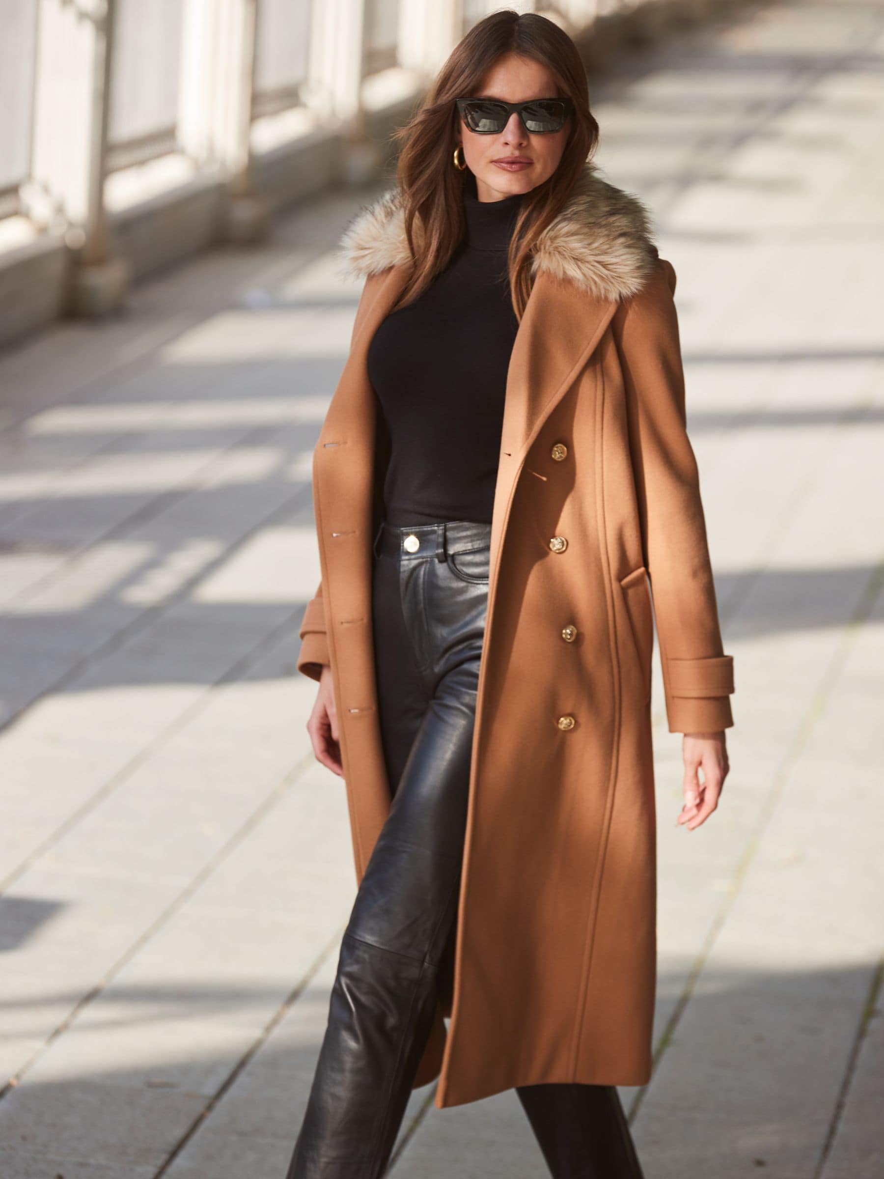 Buy Sosandar Brown Longline Coat With Faux Fur Collar from Next USA