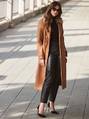 Sosandar Brown Longline Wool Coat With Faux Fur Collar - Image 5 of 6