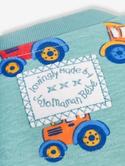 JoJo Maman Bébé Teal Tractor Print Zip Cotton Baby Sleepsuit - Image 3 of 3