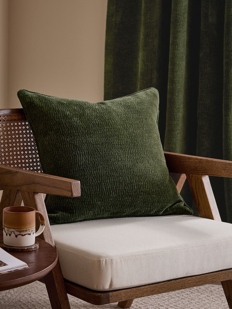 Yard Olive Heath Washed Velvet Textured Fibre Filled Cushion - Image 1 of 3 Yard Olive Heath Washed Velvet Textured Fibre Filled Cushion - Image 1 of 3