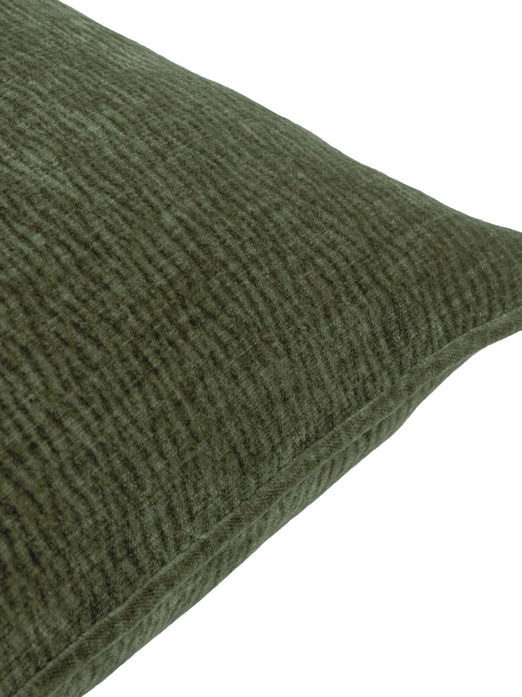 Yard Olive Heath Washed Velvet Textured Fibre Filled Cushion - Image 3 of 3 Yard Olive Heath Washed Velvet Textured Fibre Filled Cushion - Image 3 of 3