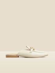 Sosandar Cream Leather Gold Trim Detail Mule Loafers - Image 2 of 4