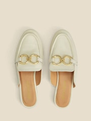 Sosandar Cream Leather Gold Trim Detail Mule Loafers - Image 3 of 4