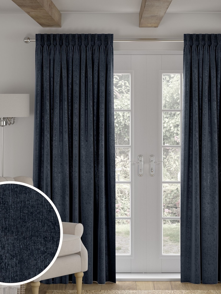 Navy Blue Chenille Made to Measure Curtains - Image 1 of 9