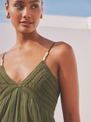 Khaki Green Crochet Maxi Summer Dress - Image 3 of 7