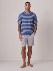 Blue Stripe/Grey Textured Short Pyjama Set - Image 1 of 9
