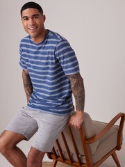 Blue Stripe/Grey Textured Short Pyjama Set - Image 2 of 9