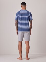 Blue Stripe/Grey Textured Short Pyjama Set - Image 3 of 9