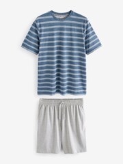 Blue Stripe/Grey Textured Short Pyjama Set - Image 6 of 9