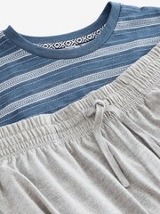 Blue Stripe/Grey Textured Short Pyjama Set - Image 9 of 9