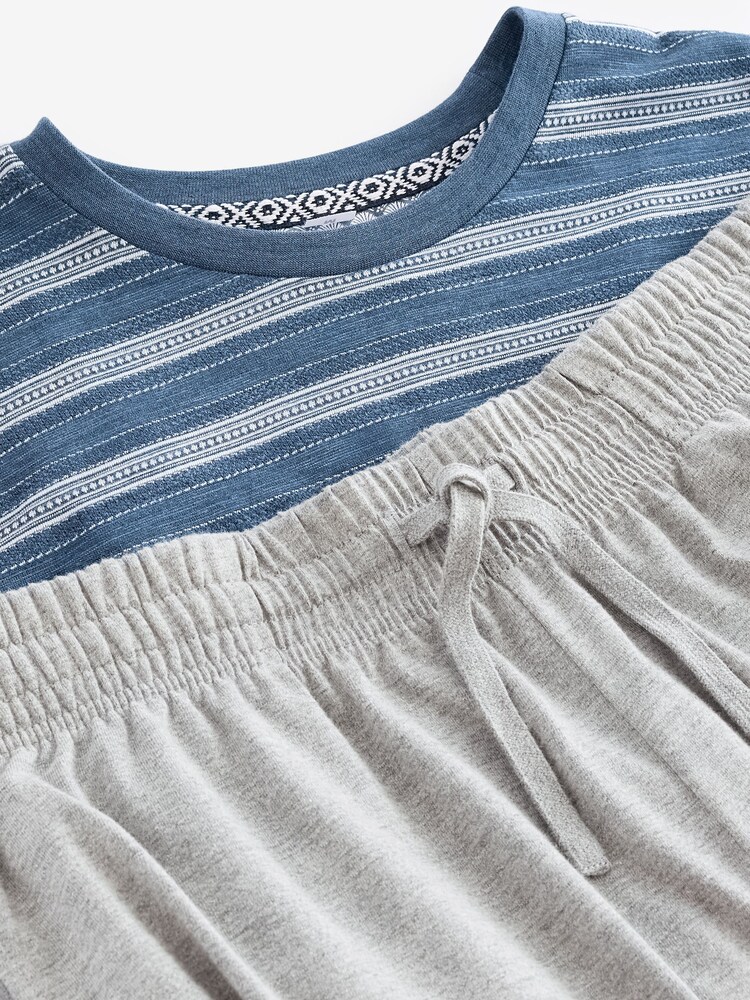 Blue Stripe/Grey Textured Short Pyjama Set - Image 9 of 9