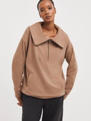 JD Williams Brown Ottoman Half Zip Sweatshirt - Image 1 of 4