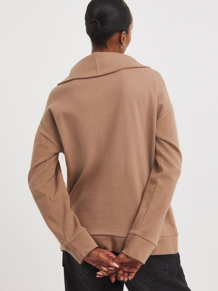 JD Williams Brown Ottoman Half Zip Sweatshirt - Image 2 of 4