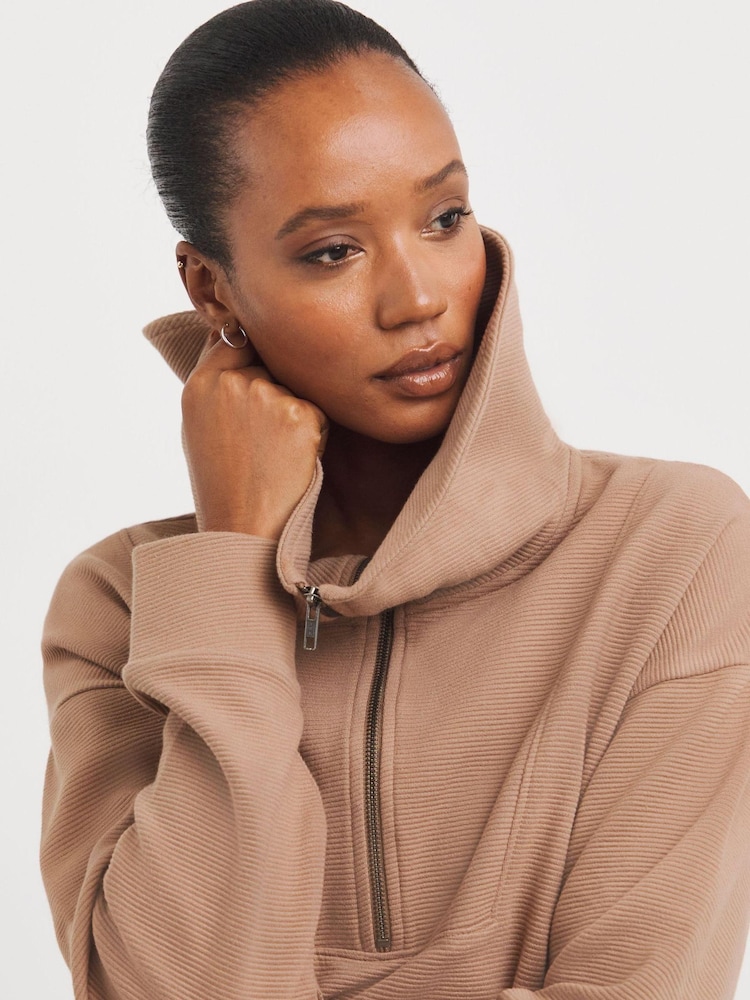 JD Williams Brown Ottoman Half Zip Sweatshirt - Image 4 of 4