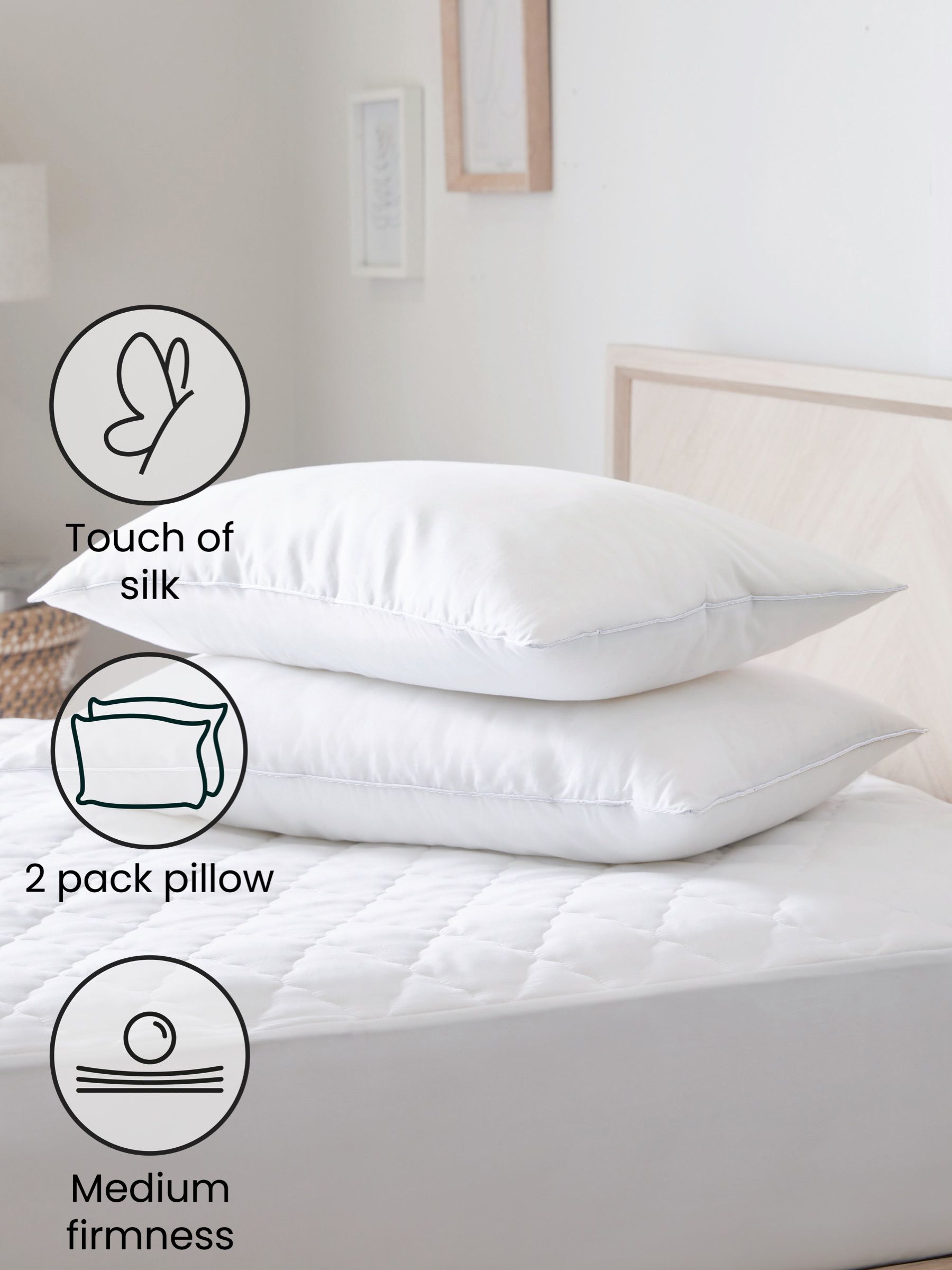 Set of 2 Sleep In Silk Medium 100 Cotton Pillows