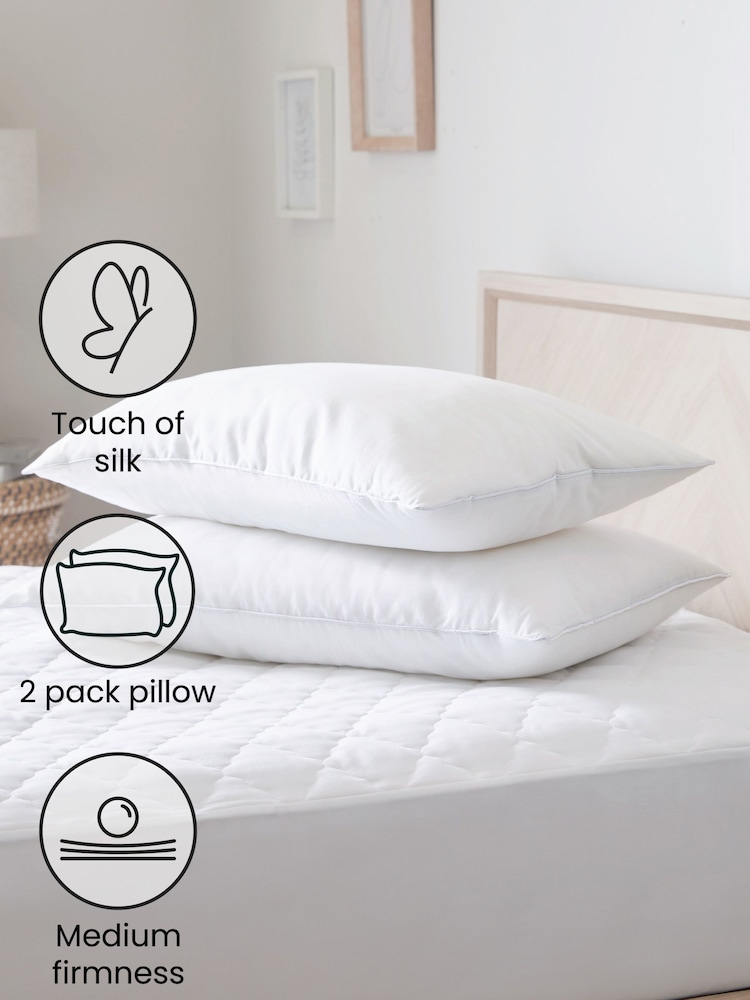 Set of 2 Sleep In Silk Medium 100% Cotton Pillows - Image 2 of 3