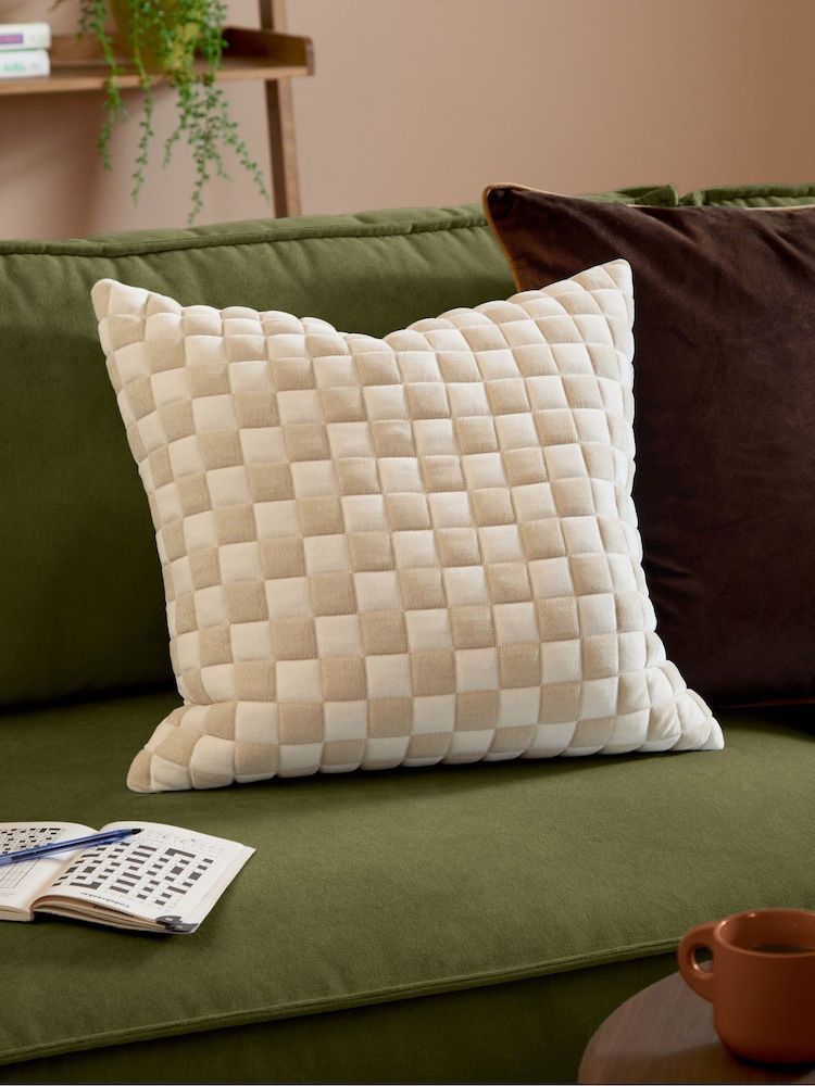 Furn Natural Softie Checkerboard Quilted Fibre Filled Cushion - Image 1 of 4