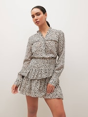 Animal Print Long Sleeve Ruffle Blouse - Image 1 of 7