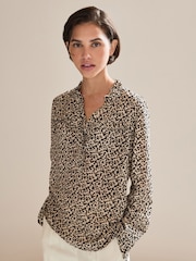 Animal Print Long Sleeve Ruffle Blouse - Image 5 of 7