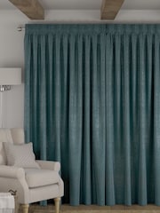 Teal Green Chenille Made to Measure Curtains - Image 2 of 9