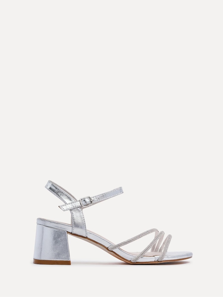 Linzi Silver Carnation Heeled Sandals With Embellished Upper - Image 2 of 5