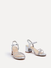 Linzi Silver Carnation Heeled Sandals With Embellished Upper - Image 3 of 5