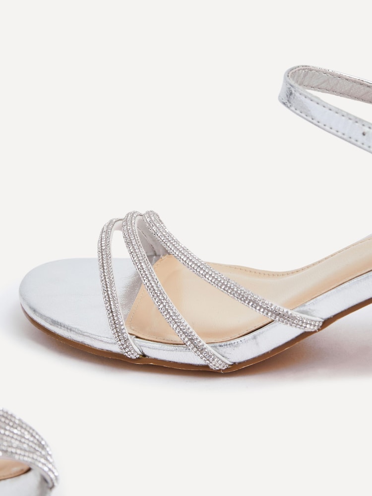 Linzi Silver Carnation Heeled Sandals With Embellished Upper - Image 5 of 5