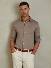 Reiss Cinder Viscount Slim Fit Mercerised Cotton Jersey Shirt - Image 1 of 5
