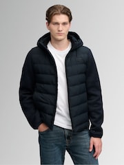 Superdry Blue Hooded Storm Knit Hybrid Jacket - Image 3 of 8