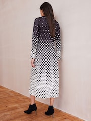 Monochrome Check Print Long Sleeve Wrap Midi Dress - Image 3 of 5