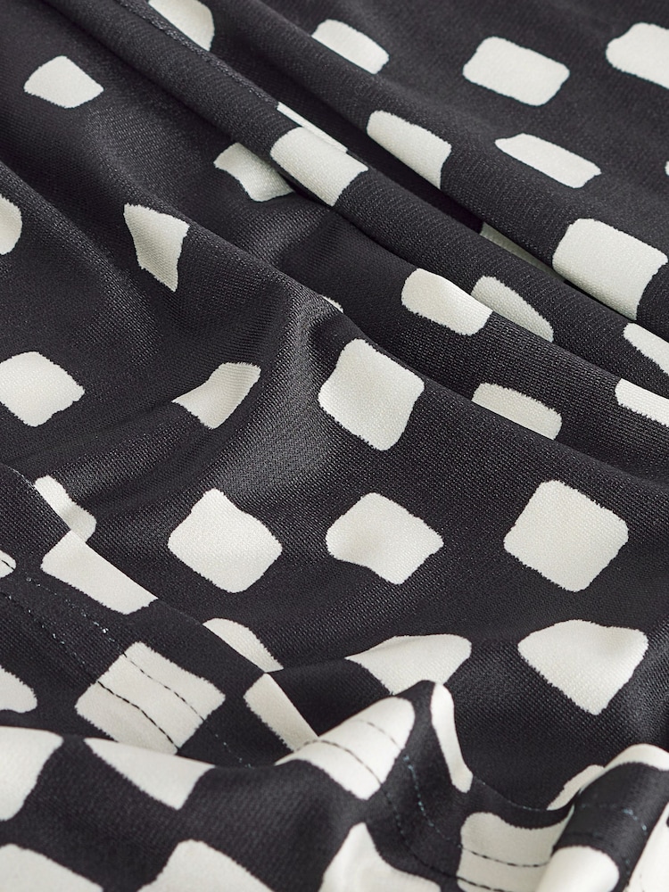 Monochrome Check Print Long Sleeve Wrap Midi Dress - Image 5 of 5