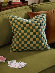 Furn Green Softie Checkerboard Quilted Fibre Filled Cushion - Image 1 of 4