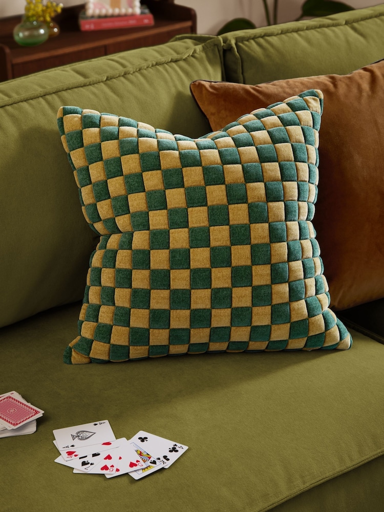 Furn Green Softie Checkerboard Quilted Fibre Filled Cushion - Image 1 of 4