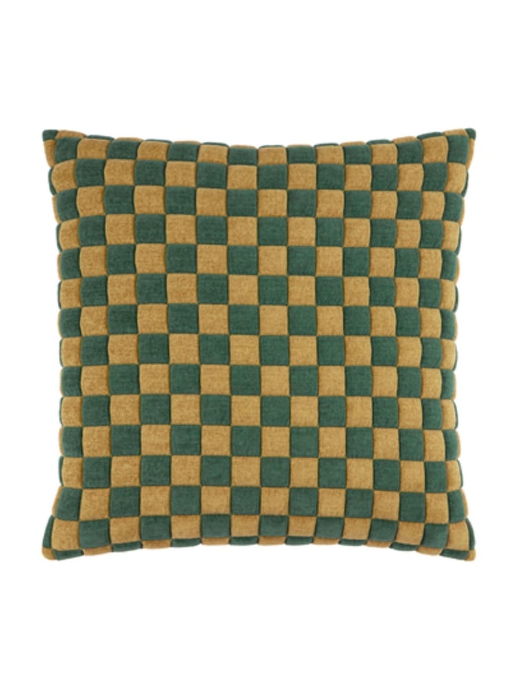 Furn Green Softie Checkerboard Quilted Fibre Filled Cushion - Image 2 of 4