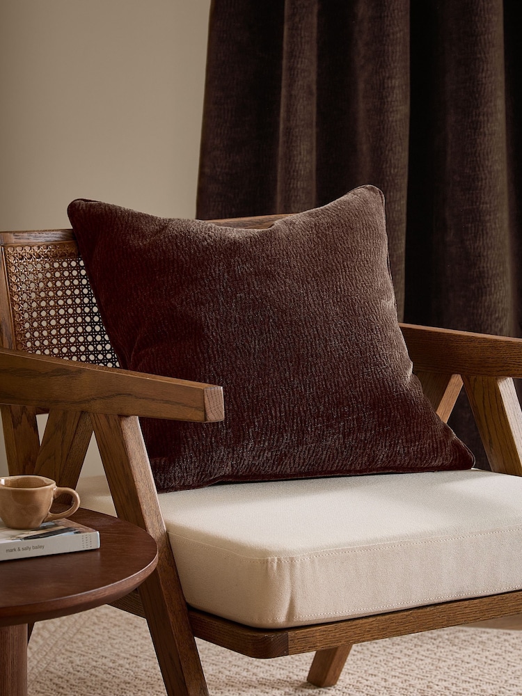 Yard Espresso Brown Heath Washed Velvet Textured Fibre Filled Cushion - Image 1 of 3 Yard Espresso Brown Heath Washed Velvet Textured Fibre Filled Cushion - Image 1 of 3