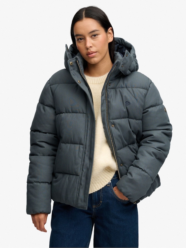 Superdry Blue Premium Puffer Jacket - Image 1 of 7 Superdry Blue Premium Puffer Jacket - Image 1 of 7