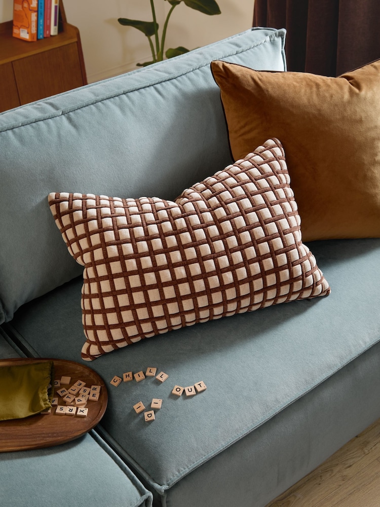 Furn Chocolate Sand Softie Grid Quilted Fibre Filled Cushion - Image 1 of 4